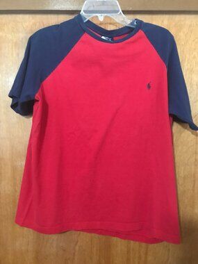 Ralph Lauren Mens Polo T-Shirt Medium Red & Navy Short Sleeve 100% cotton